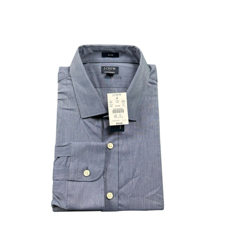 J.Crew Blue Woven Cotton Men's Performance Slim Fit Button Front Size XL NWT